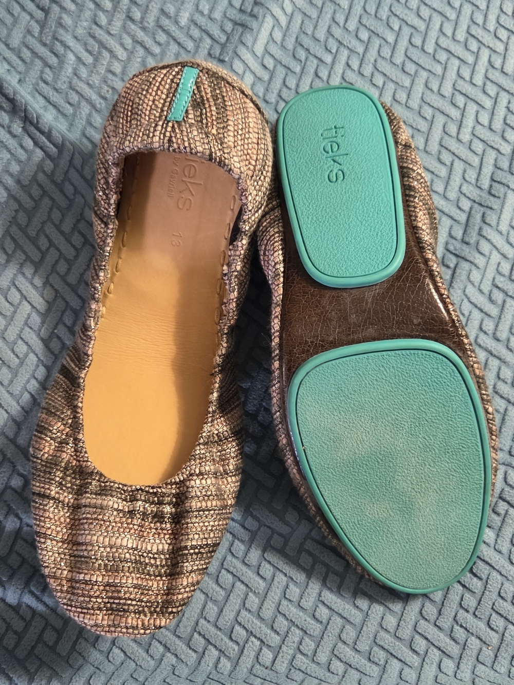 TKEES Multitone Tweed Ballet Flat with Turquoise Accents